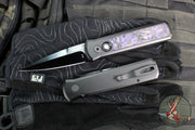 Protech- Godson Out The Side Auto (OTS)- Black Aluminum Handle- Violet Marble Carbon Fiber Inlay- Black DLC Satin Blade- Black Lip Pearl Button 7214-Violet CF