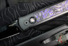 Protech- Godson Out The Side Auto (OTS)- Black Aluminum Handle- Violet Marble Carbon Fiber Inlay- Black DLC Satin Blade- Black Lip Pearl Button 7214-Violet CF