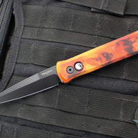 Protech Godfather Out The Side (OTS) Knife- "Del Fuego" Custom Finish- Black DLC Blade- MOP Inlaid Button 921-DF2