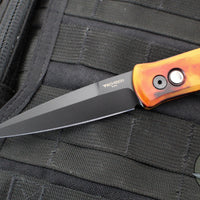 Protech Godfather Out The Side (OTS) Knife- "Del Fuego" Custom Finish- Black DLC Blade- MOP Inlaid Button 921-DF2