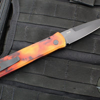 Protech Godfather Out The Side (OTS) Knife- "Del Fuego" Custom Finish- Black DLC Blade- MOP Inlaid Button 921-DF2