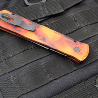 Protech Godfather Out The Side (OTS) Knife- "Del Fuego" Custom Finish- Black DLC Blade- MOP Inlaid Button 921-DF2