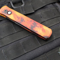 Protech Godfather Out The Side (OTS) Knife- "Del Fuego" Custom Finish- Black DLC Blade- MOP Inlaid Button 921-DF2
