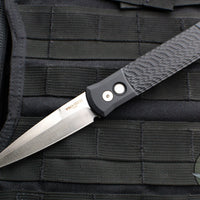 Protech Godfather Out The Side (OTS) Knife- Jigged Black Handle- Satin Blade And HW 925-LTD