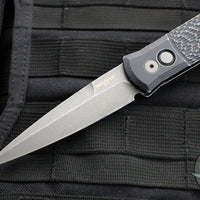 Protech Godfather Out The Side (OTS) Knife- Jigged Battleworn Black Handle- Acid Washed Blade 926-AWBW