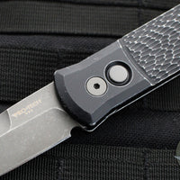 Protech Godfather Out The Side (OTS) Knife- Jigged Battleworn Black Handle- Acid Washed Blade 926-AWBW