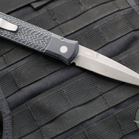 Protech Godfather Out The Side (OTS) Knife- Jigged Battleworn Black Handle- Acid Washed Blade 926-AWBW