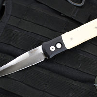 Protech Godfather Black And Ivory Micarta Tuxedo Out The Side (OTS) Knife Satin Blade 951