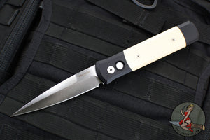 Protech Godfather Black And Ivory Micarta Tuxedo Out The Side (OTS) Knife Satin Blade 951