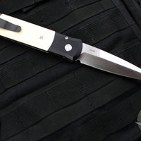 Protech Godfather Black And Ivory Micarta Tuxedo Out The Side (OTS) Knife Satin Blade 951