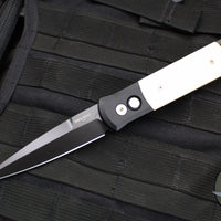 Protech Godfather Black And Ivory Micarta Tuxedo Out The Side (OTS) Knife DLC Black Blade 952