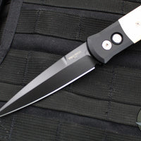 Protech Godfather Black And Ivory Micarta Tuxedo Out The Side (OTS) Knife DLC Black Blade 952