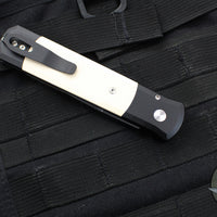 Protech Godfather Black And Ivory Micarta Tuxedo Out The Side (OTS) Knife DLC Black Blade 952