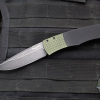 Protech Magic "Whiskers" Out The Side (OTS) Auto- Hidden Bolster Release Knife- Black Body- Green Textured Bolster- Black DLC Wash Blade BR-1.7 LTD-GREEN DLCW