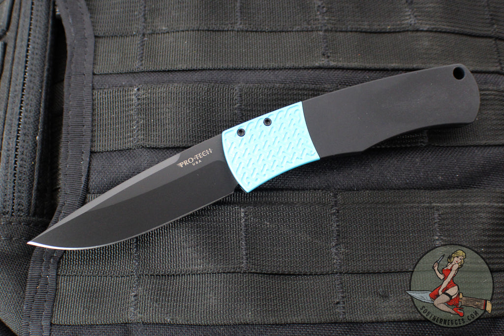 Protech Magic "Whiskers" Out The Side (OTS) Auto- Hidden Bolster Release Knife- Black Body- Textured Turquoise Bolster- Black DLC Blade BR-1.7 LTD-T Blue