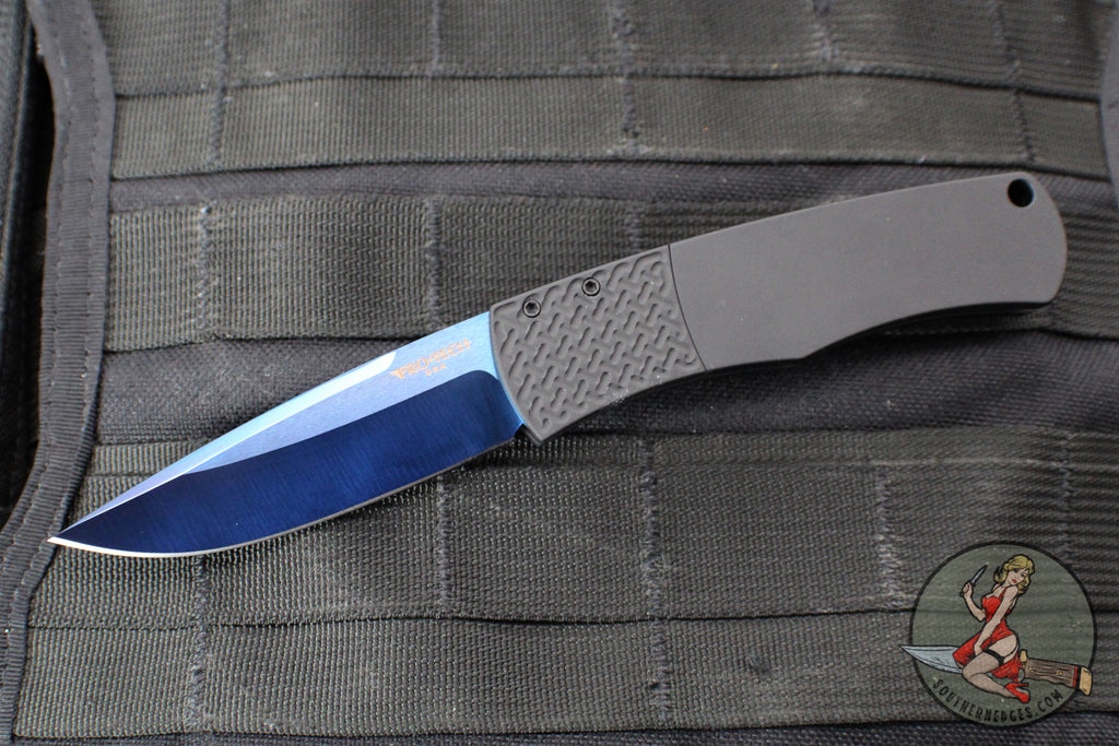Protech Magic "Whiskers" Out The Side (OTS) Auto- Hidden Bolster Release Knife- Black Body- Textured Bolster- Sapphire Blue Blade BR-1 SB