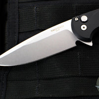 Protech Cambria Flipper- Black Aluminum Handle- TechnoCarbo Teal Inlay- Stonewash Magnacut Blade- Black Lip Pearl Button BSA25.Cambria.1