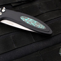 Protech Cambria Flipper- Black Aluminum Handle- TechnoCarbo Teal Inlay- Stonewash Magnacut Blade- Black Lip Pearl Button BSA25.Cambria.1