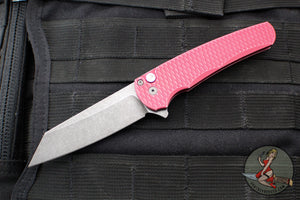Protech Malibu Flipper- Reverse Tanto-  Battleworn Red Dragon Scale Patterned Handle- Acidwash Magnacut Finished Blade- Black Lip Pearl Button BSA25.MALIBU.1