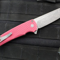 Protech Malibu Flipper- Reverse Tanto-  Battleworn Red Dragon Scale Patterned Handle- Acidwash Magnacut Finished Blade- Black Lip Pearl Button BSA25.MALIBU.1