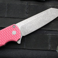 Protech Malibu Flipper- Reverse Tanto-  Battleworn Red Dragon Scale Patterned Handle- Acidwash Magnacut Finished Blade- Black Lip Pearl Button BSA25.MALIBU.1