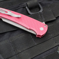 Protech Malibu Flipper- Reverse Tanto-  Battleworn Red Dragon Scale Patterned Handle- Acidwash Magnacut Finished Blade- Black Lip Pearl Button BSA25.MALIBU.1