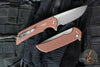 Protech Mordax Flipper- BLADE SHOW 2026- Brown Finished Handle- Stonewash Magnacut Blade- White Pearl Button BSA26.Mordax.1