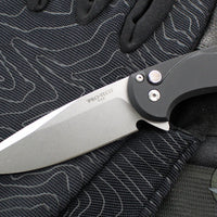 Protech Cambria Flipper- Black Aluminum Handle- TechnoCarbo Red Inlay- Stonewash Magnacut Blade- Black Lip Pearl Button CF2101-LTD TC RED
