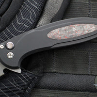 Protech Cambria Flipper- Black Aluminum Handle- TechnoCarbo Red Inlay- Stonewash Magnacut Blade- Black Lip Pearl Button CF2101-LTD TC RED