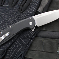 Protech Cambria Flipper- Black Aluminum Handle- TechnoCarbo Red Inlay- Stonewash Magnacut Blade- Black Lip Pearl Button CF2101-LTD TC RED