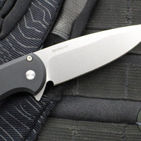 Protech Cambria Flipper- Black Aluminum Handle- TechnoCarbo Red Inlay- Stonewash Magnacut Blade- Black Lip Pearl Button CF2101-LTD TC RED