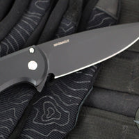 Protech Cambria Flipper- Black Aluminum Handle- Maple Burl Wood Inlay- Black DLC Magnacut Blade- Mosaic Pin Button CF2103-LTD Maple