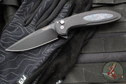 Protech Cambria Flipper- Black Aluminum Handle- TechnoCarbo Blue Inlay- Black DLC Magnacut Blade- Black Lip Pearl Button CF2103-LTD TC BLUE