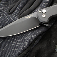 Protech Cambria Flipper- Black Aluminum Handle- TechnoCarbo Blue Inlay- Black DLC Magnacut Blade- Black Lip Pearl Button CF2103-LTD TC BLUE