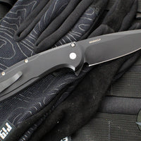 Protech Cambria Flipper- Black Aluminum Handle- TechnoCarbo Blue Inlay- Black DLC Magnacut Blade- Black Lip Pearl Button CF2103-LTD TC BLUE