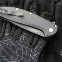 Protech Cambria Flipper- Black Aluminum Handle- TechnoCarbo Blue Inlay- Black DLC Magnacut Blade- Black Lip Pearl Button CF2103-LTD TC BLUE