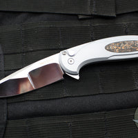 Protech Custom Cambria Flipper- Blade Show 2025- Grey Aluminum Handle- TechnoCarbo Copper Inlay- Mike Irie Compound Ground Mirror Polished Blade- Black Lip Pearl Button 2025 Custom Cambria 004