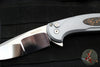 Protech Custom Cambria Flipper- Blade Show 2025- Grey Aluminum Handle- TechnoCarbo Copper Inlay- Mike Irie Compound Ground Mirror Polished Blade- Black Lip Pearl Button 2025 Custom Cambria 004