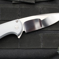 Protech Custom Cambria Flipper- Blade Show 2025- Grey Aluminum Handle- TechnoCarbo Copper Inlay- Mike Irie Compound Ground Mirror Polished Blade- Black Lip Pearl Button 2025 Custom Cambria 004