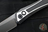 Protech Custom Oligarch Out The Side (OTS) Auto Knife - BLADE SHOW 2025- Blackwash/Satin Flat DLC Two-Tone Stainless Handle With Weave Texture- Smokey Grey DLC Magnacut Blade- Black Lip Pearl Button 2025 Oligarch Custom 003