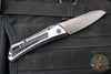 Protech Custom Oligarch Out The Side (OTS) Auto Knife - BLADE SHOW 2025- Blackwash/Satin Flat DLC Two-Tone Stainless Handle With Weave Texture- Smokey Grey DLC Magnacut Blade- Black Lip Pearl Button 2025 Oligarch Custom 003