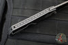 Protech Custom Oligarch Out The Side (OTS) Auto Knife - BLADE SHOW 2025- Blackwash/Satin Flat DLC Two-Tone Stainless Handle With Weave Texture- Smokey Grey DLC Magnacut Blade- Black Lip Pearl Button 2025 Oligarch Custom 003