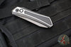 Protech Custom Oligarch Out The Side (OTS) Auto Knife - BLADE SHOW 2025- Blackwash/Satin Flat DLC Two-Tone Stainless Handle With Weave Texture- Smokey Grey DLC Magnacut Blade- Black Lip Pearl Button 2025 Oligarch Custom 003