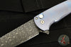 Protech Custom Malibu Flipper- Reverse Tanto- Blue Anodized Titanium Handle- Vegas Forge Razorwire Damascus Blade