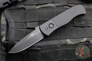 Protech Emerson CQC7 Out The Side Auto (OTS) Knife- Spearpoint Edge - Black Jigged Textured Handle- Blasted Blade- Deep Carry Clip E7A06-20CV