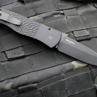 Protech Emerson CQC7 Out The Side Auto (OTS) Knife- Spearpoint Edge - Black Jigged Textured Handle- Blasted Blade- Deep Carry Clip E7A06-20CV