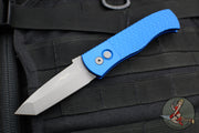 Protech Emerson CQC7 Out The Side Auto (OTS) Knife- Tanto Edge Chisel Ground- Blue Jigged Textured Handle- Blasted Blade- Deep Carry Clip E7T05-BLUE