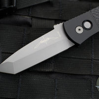 Protech Emerson CQC7 Out The Side Auto (OTS) Knife- Tanto Edge Chisel Ground- Black Jigged Textured Handle- Blasted Blade- Deep Carry Clip E7T05