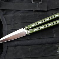 Protech FlyFather 2 Balisong- Dual Tone Green Channel Handles- Satin Finished Blade FF2101-Green