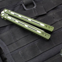 Protech FlyFather 2 Balisong- Dual Tone Green Channel Handles- Satin Finished Blade FF2101-Green